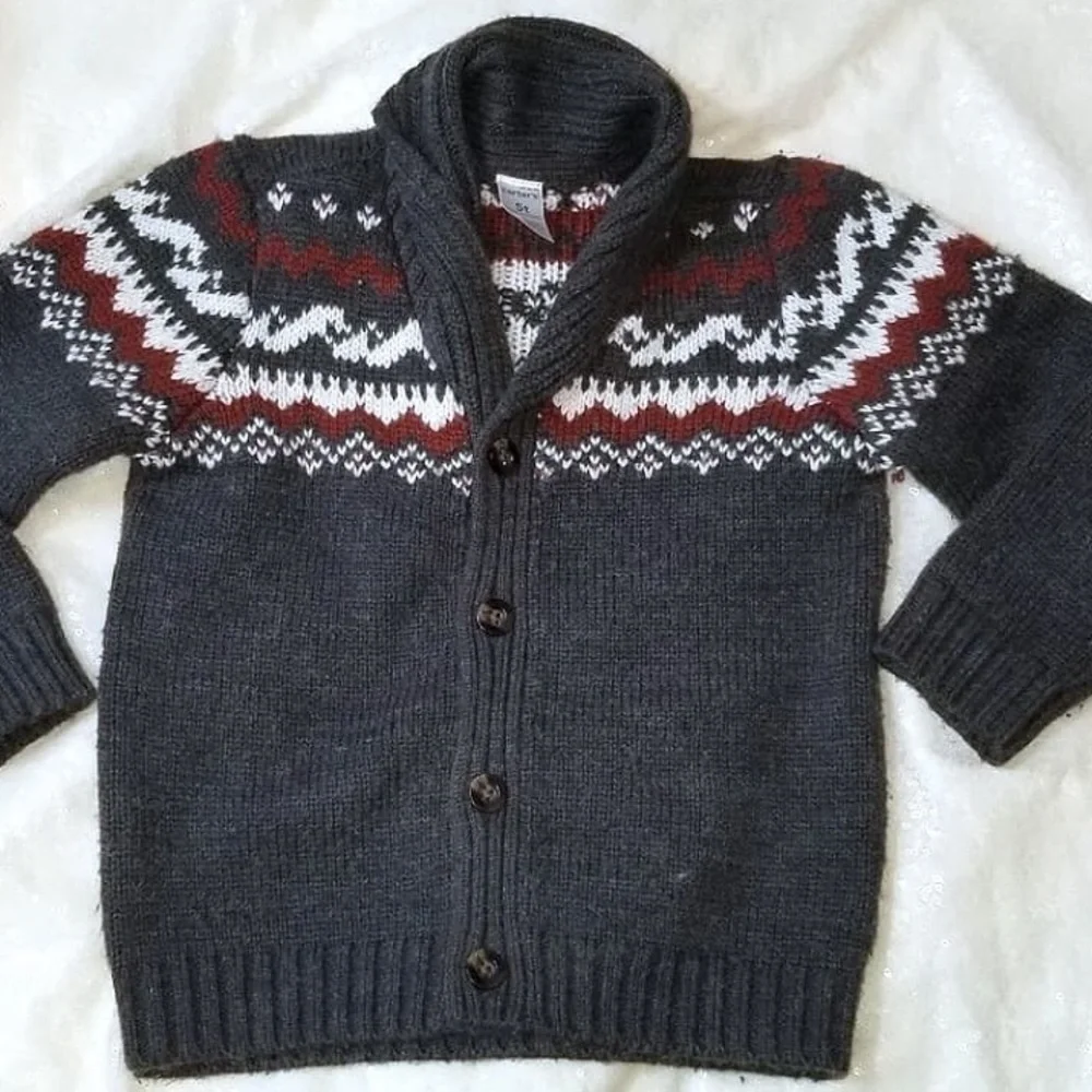 Carter's Boys Fair Isle Shawl Collar Cardigan Sweater Size 5T
